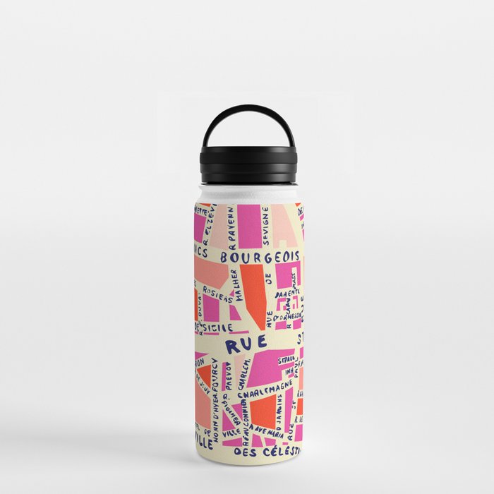 paris map pink Water Bottle