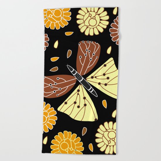 Butterfly and flowers Beach Towel