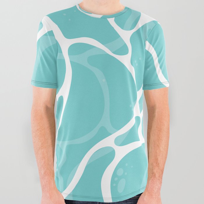 Calm blue water surface illustration pattern All Over Graphic Tee