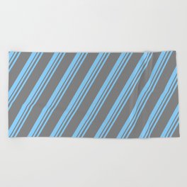[ Thumbnail: Light Sky Blue & Gray Colored Stripes Pattern Beach Towel ]