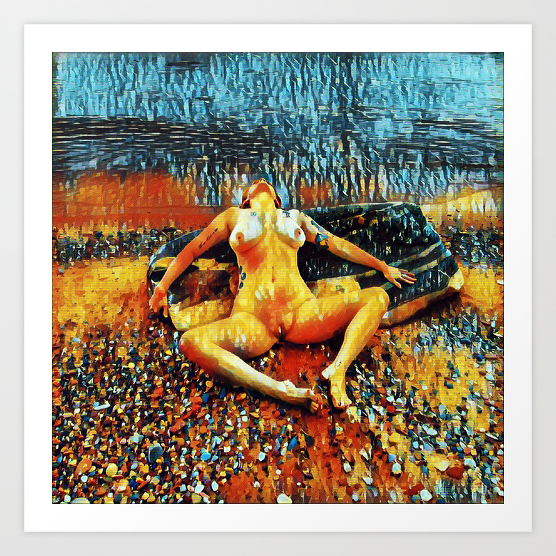 5198s Ch Abstract Nude Woman On Lake Superior Shore Rendered As
