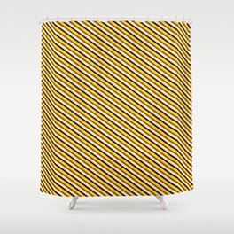 [ Thumbnail: Yellow, Brown, Bisque, and Black Colored Lines/Stripes Pattern Shower Curtain ]