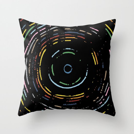 Rainbow Record on Black Closeup Throw Pillow