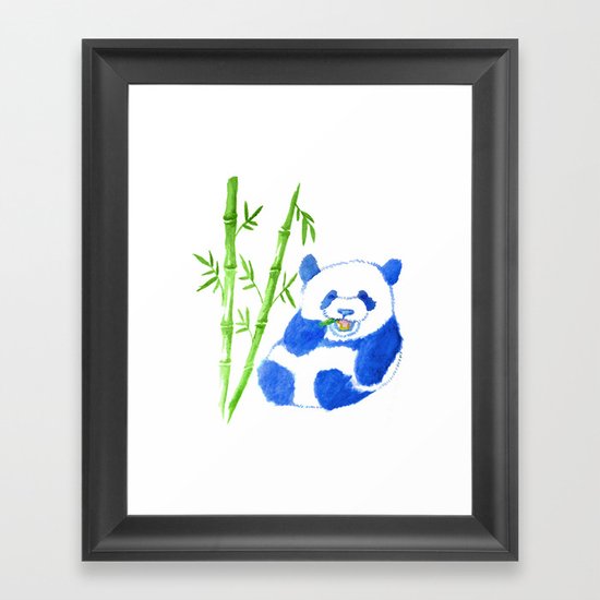 Panda eating bamboo Watercolor Print Framed Art Print