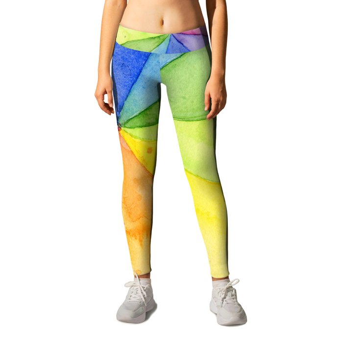 Abstract Colorful Geometric Design, Rainbow Beach Ball Pattern Leggings