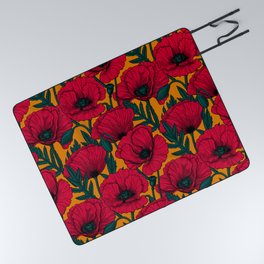 Red poppy garden    Picnic Blanket | Red, Drawing, Floral, Pattern, Art, Wildflowers, Flower, Vector, Design, Vintage 