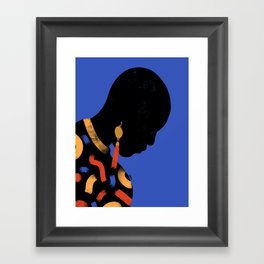 African Minimalism portrait with gold earrings and blue background Framed Art Print