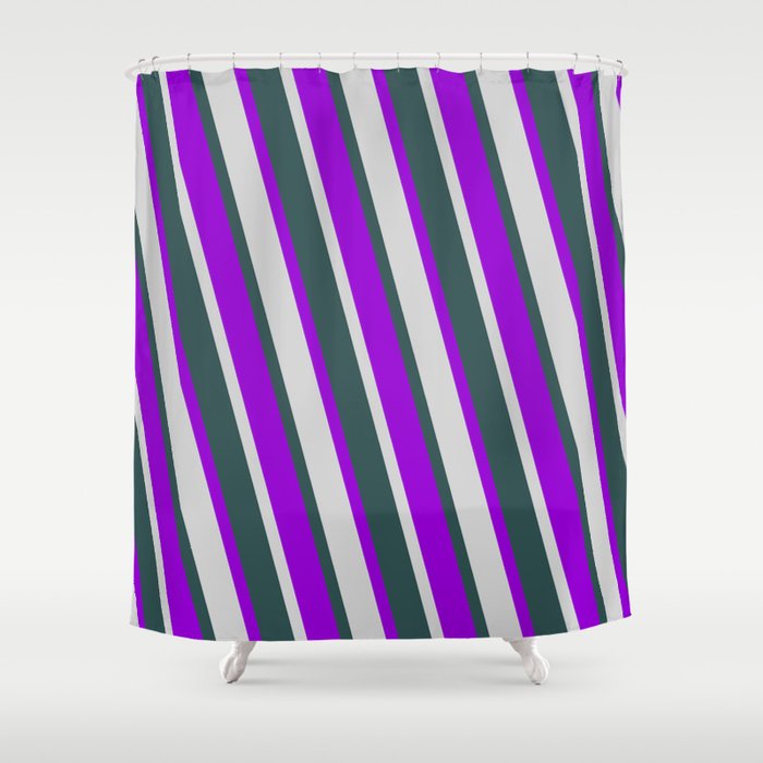 Dark Violet, Light Grey, and Dark Slate Gray Colored Striped/Lined Pattern Shower Curtain