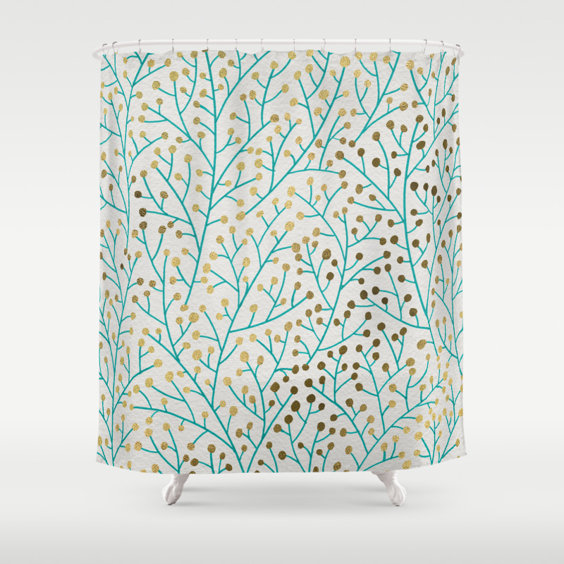 turquoise and gold shower curtain