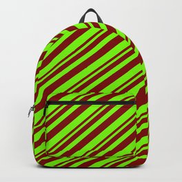 [ Thumbnail: Maroon and Green Colored Striped/Lined Pattern Backpack ]