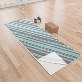 [ Thumbnail: Grey and Powder Blue Colored Lined/Striped Pattern Yoga Towel ]