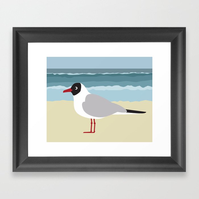 Сute seagull by the sea Framed Art Print
