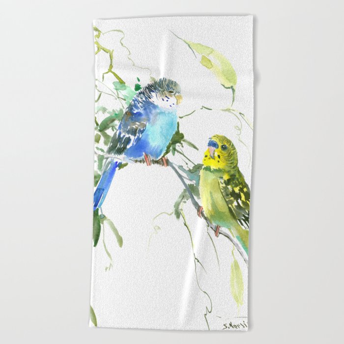 Parakeets, budgies pet bird home decor Beach Towel