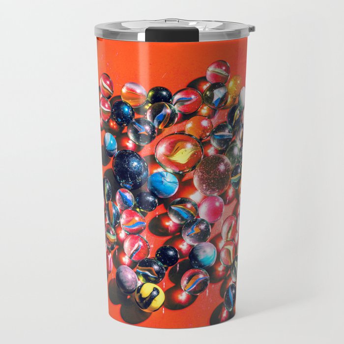 Marbles on vibrant red Travel Mug