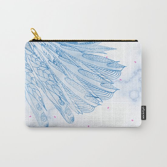 Beautiful Feathers on Blue Marble Design Carry-All Pouch