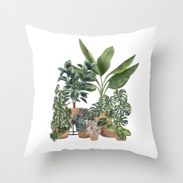 House Plants Watercolor Illustration 7 Throw Pillow