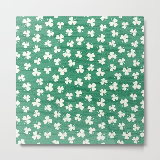 DANCING SHAMROCKS on green Metal Print