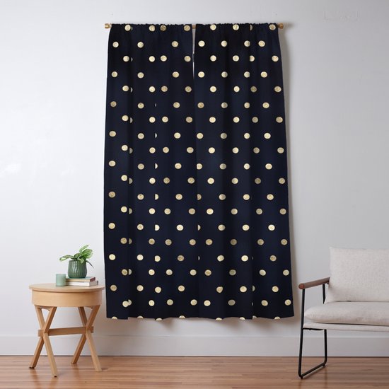 Navy Gold Polka Dots Pattern Blackout Curtain By Nlmiller07art
