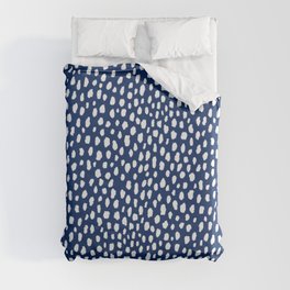 Handmade polka dot brush strokes (white/navy blue) Duvet Cover