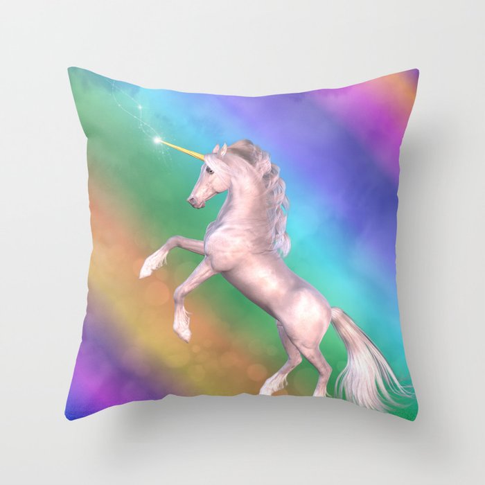 Rainbowdreams White Beauty Unicorn Throw Pillow