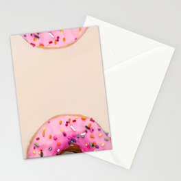 Donuts with pink frosting and sprinkles portrait art painting for kitchen, dining room, and home and wall decor Stationery Card