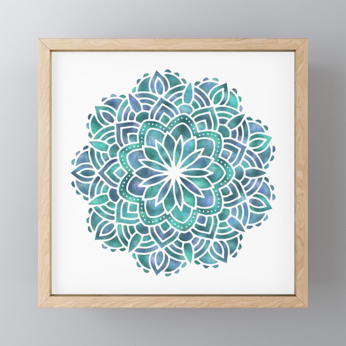 Mandala Succulent Blue Green Framed Mini Art Print