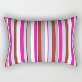 [ Thumbnail: Eye-catching White, Dark Gray, Brown, Powder Blue & Deep Pink Colored Lines/Stripes Pattern Rectangular Pillow ]