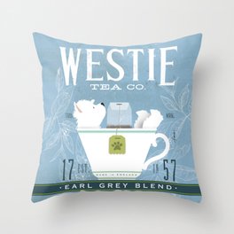 Westie Dog West Highland Terrier Tea Art Throw Pillow