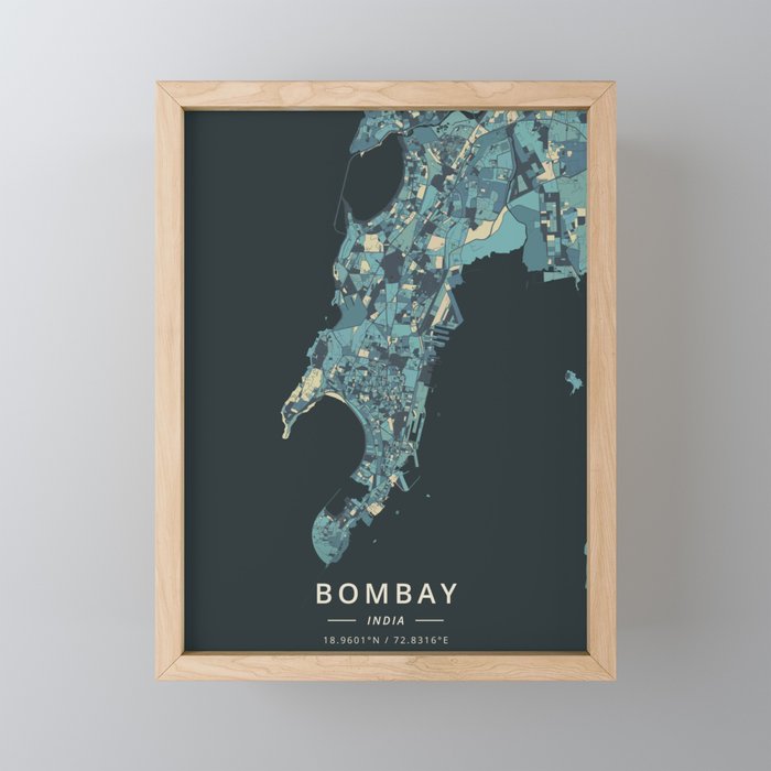Bombay, India - Cream Blue Framed Mini Art Print