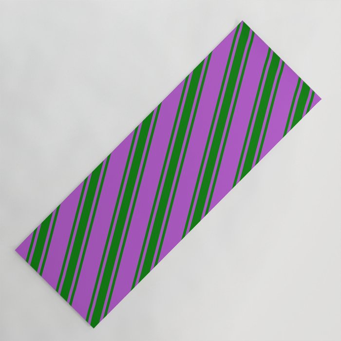 Orchid and Green Colored Lined/Striped Pattern Yoga Mat