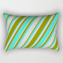 [ Thumbnail: Turquoise, Light Grey & Green Colored Lines/Stripes Pattern Rectangular Pillow ]