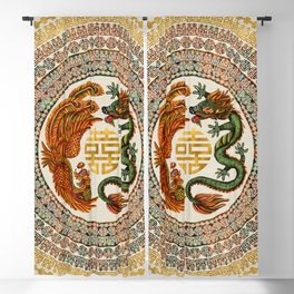 Double Happiness Symbol with Phoenix and Dragon  Blackout Curtain