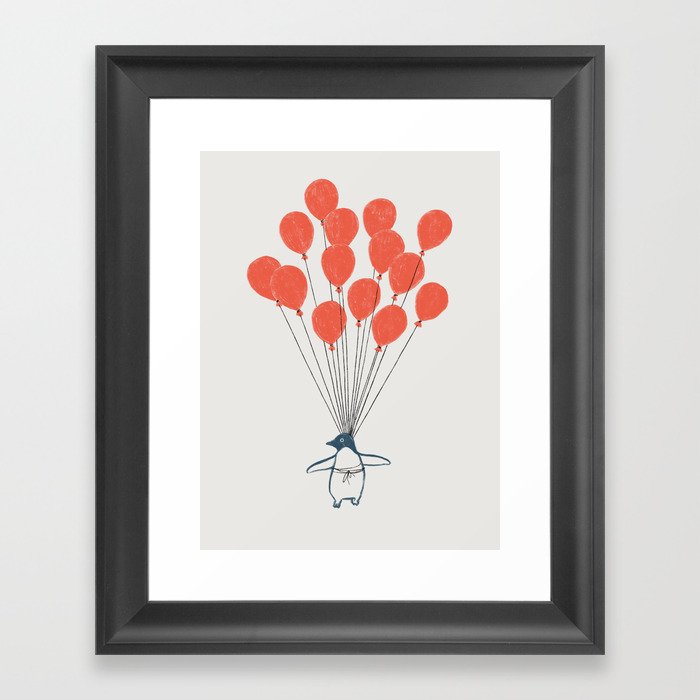 Penguin Balloons Framed Art Print