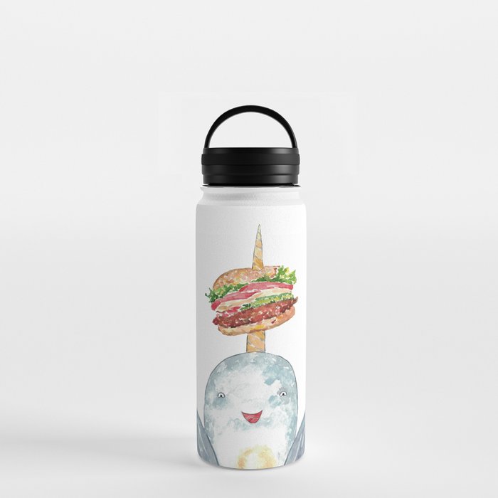 Burger narwhal Painting Kitchen Wall Poster Watercolor  Water Bottle