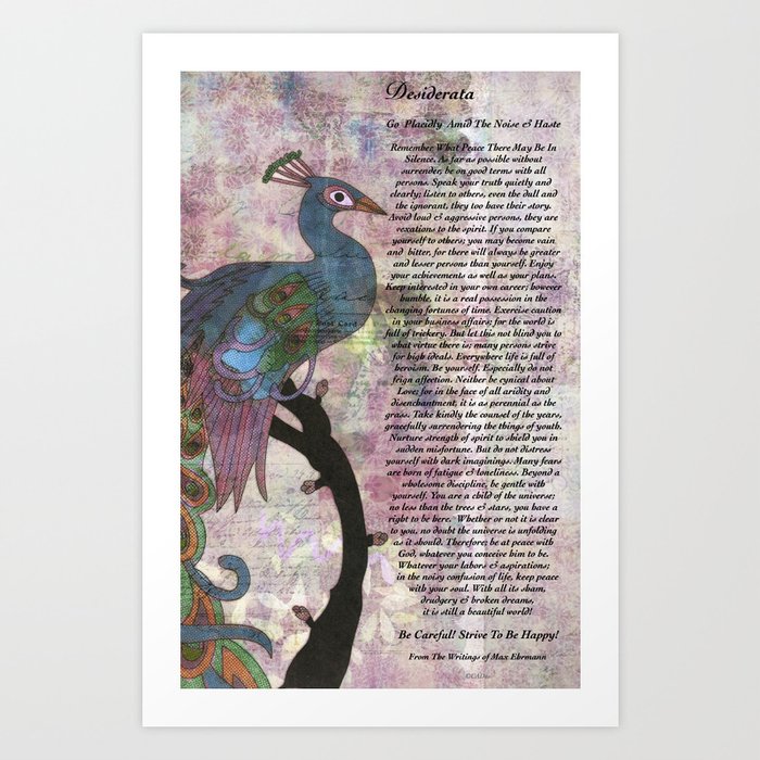 The Desiderata Poem on Antique Peacock Paper Art Print