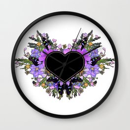 Black Wildflower Heart Wall Clock