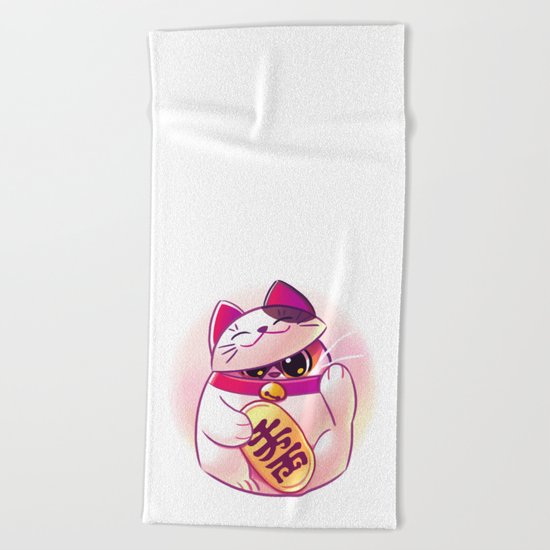 Shy Lucky Cat Beach Towel