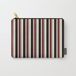 [ Thumbnail: Red, Dark Gray, Beige & Black Colored Lines/Stripes Pattern Carry-All Pouch ]