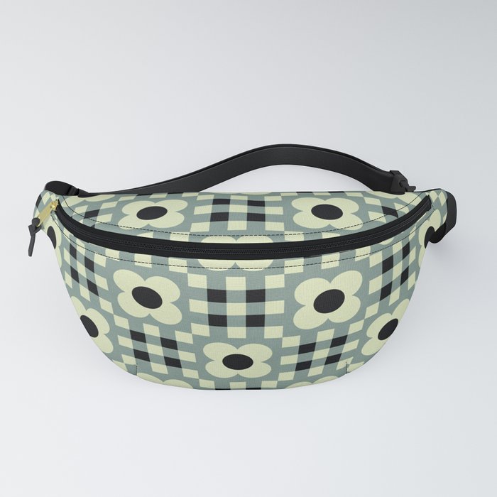 Mint sage gingham floral checker pattern Fanny Pack