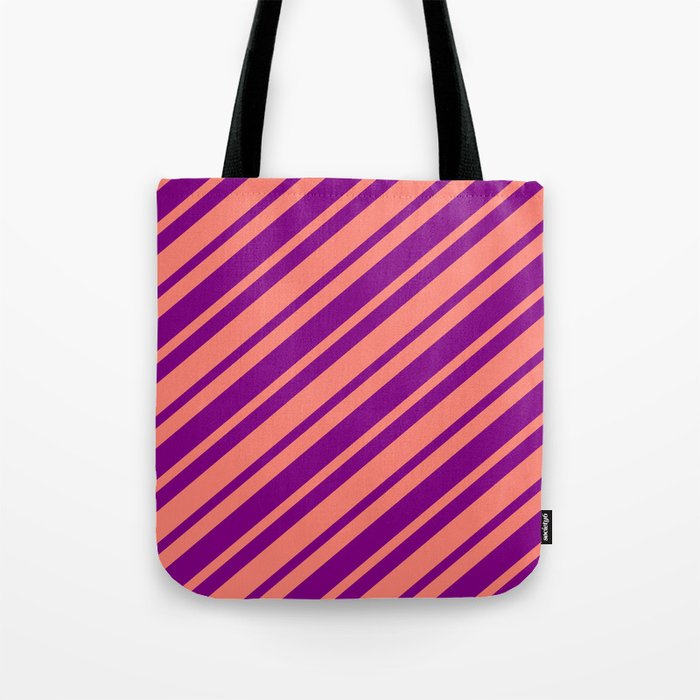 Salmon and Purple Colored Pattern of Stripes Tote Bag