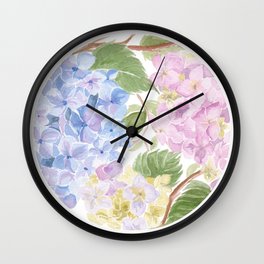 Watercolour hydrangea circle Wall Clock