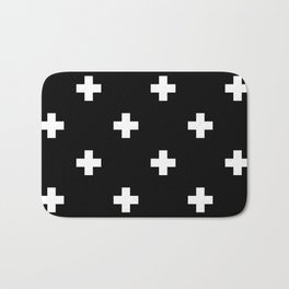 Swiss cross pattern white on black Bath Mat