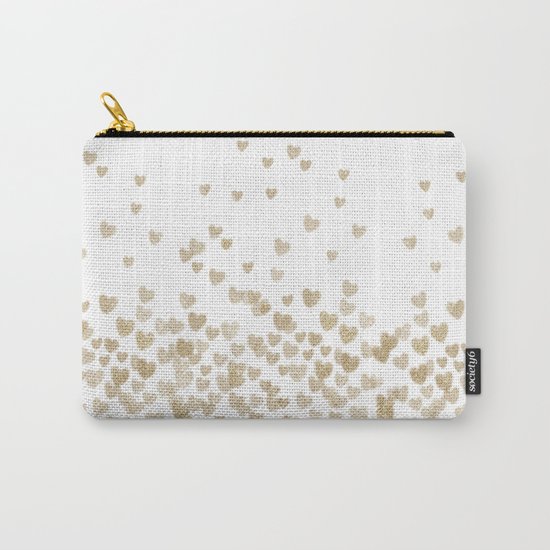 Gold Glitter Hearts - White Background for Valentines Day, Love, Bokeh, for trendy girls cell phone Carry-All Pouch