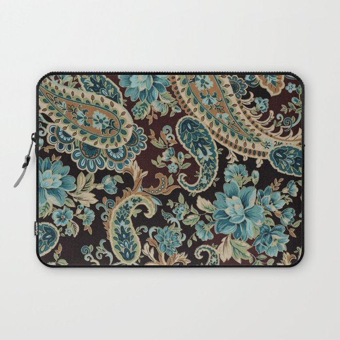 Brown Turquoise Paisley Floral Laptop Sleeve