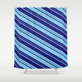 [ Thumbnail: Midnight Blue and Sky Blue Colored Lines Pattern Shower Curtain ]