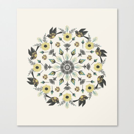 Blackbird Floral Mandala Canvas Print