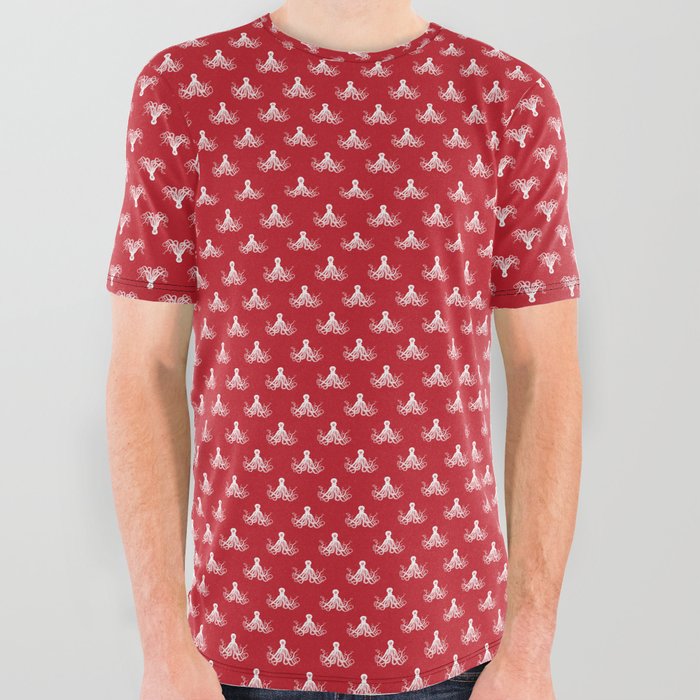 Octopus | Vintage Octopus | Tentacles | Red and White | All Over Graphic Tee