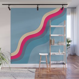 Loana - Blue Pink Colourful Wavy Minimalistic Retro Stripes Art Design Pattern  Wall Mural