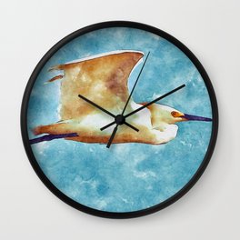 Snowy Egret in Flight Wall Clock