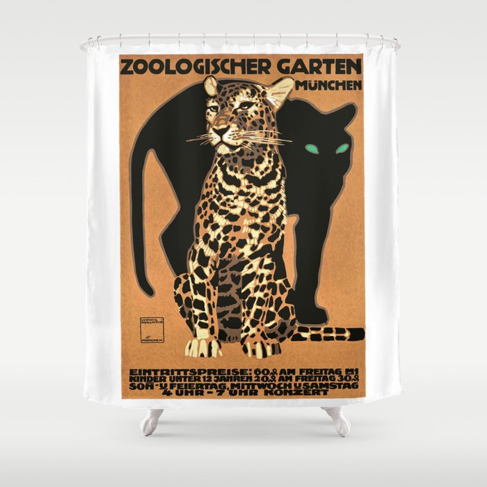 1912 GERMANY Munich Zoo Leopard And Panther Poster Shower Curtain